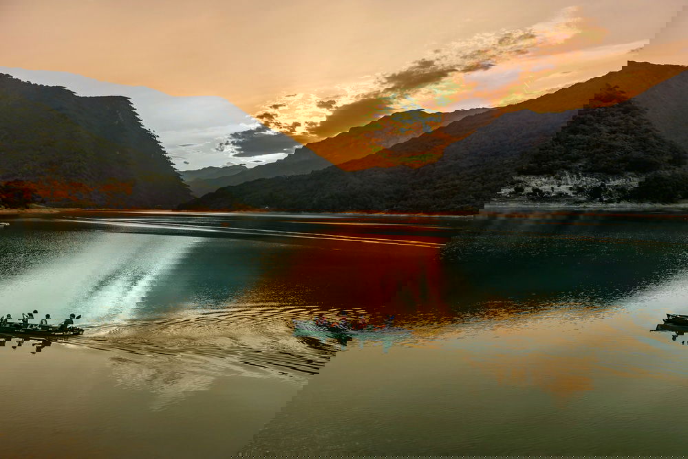 Durmitor National Park - Beautiful view of Piva lake at sundown, Montenegro