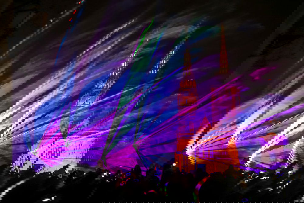 A group of people enjoying the Festival Of Lights Zagreb