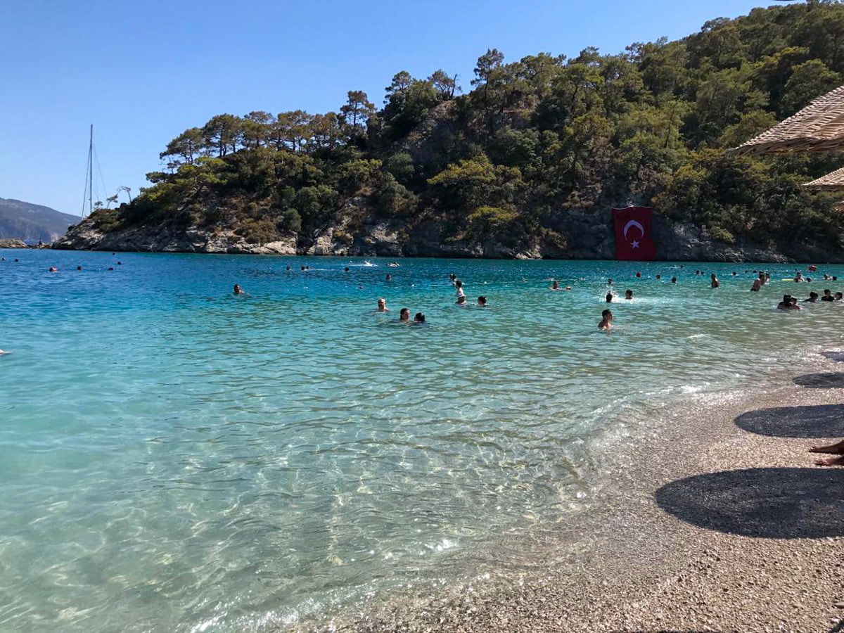 Blue Lagoon Oludeniz with people swimming
